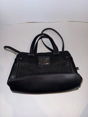 Calvin Klein Black Woven Satchel with Chain Strap